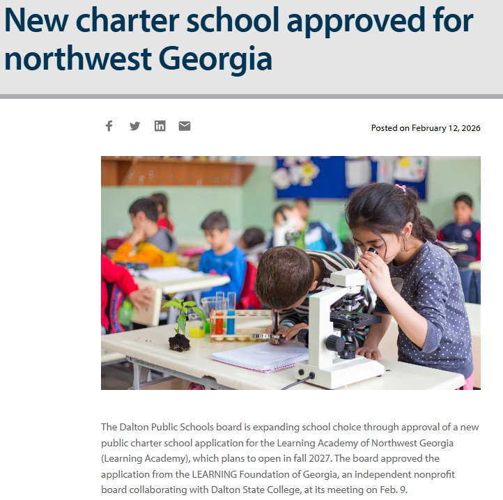 News article image of New charter school approved for northwest Georgia with image of children in a classroom